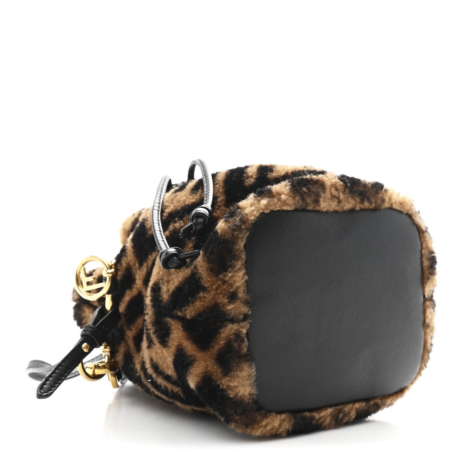 Shearling Vitello Dolce F is FNDI Macro FF 1974 Mini Mon Tresor Bucket Bag Tobacco Black