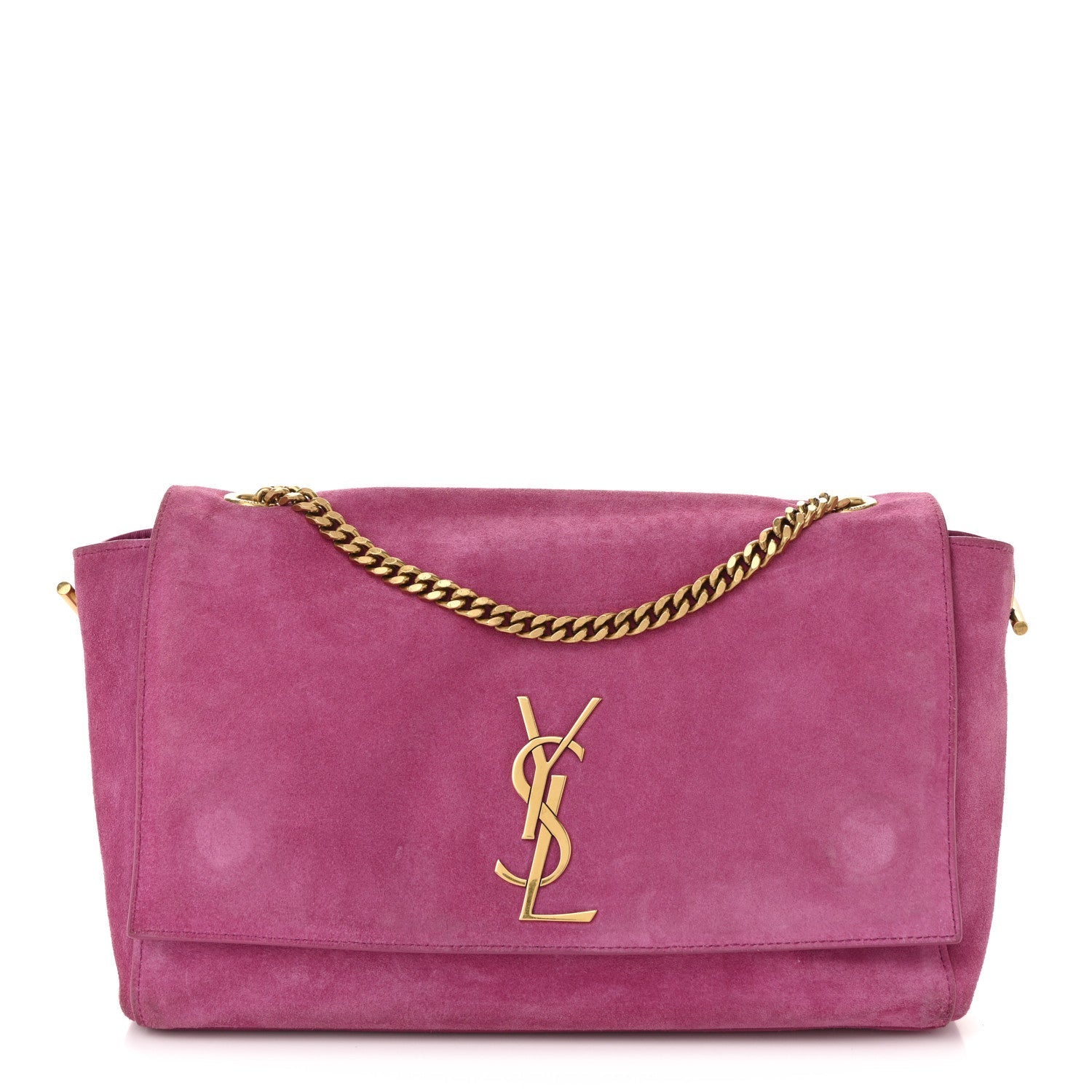 Smooth Calfskin Suede Medium Reversible Monogram Kate Satchel Rose Rubis