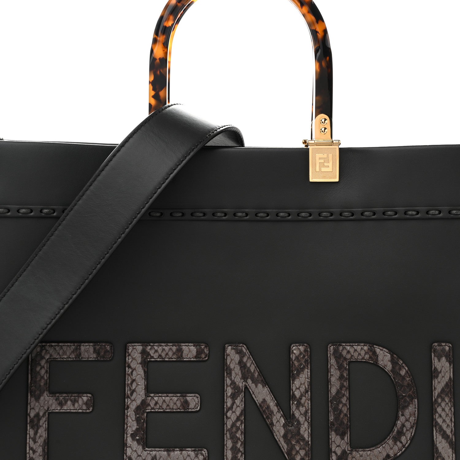 Vitello King Plexiglass Elaphe Python Print Logo Medium FNDI Sunshine Shopper Tote Dark Asphalt