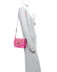 Calfskin Vinyl Small Houndstooth La Medusa Crossbody Bag  Red Fuchsia