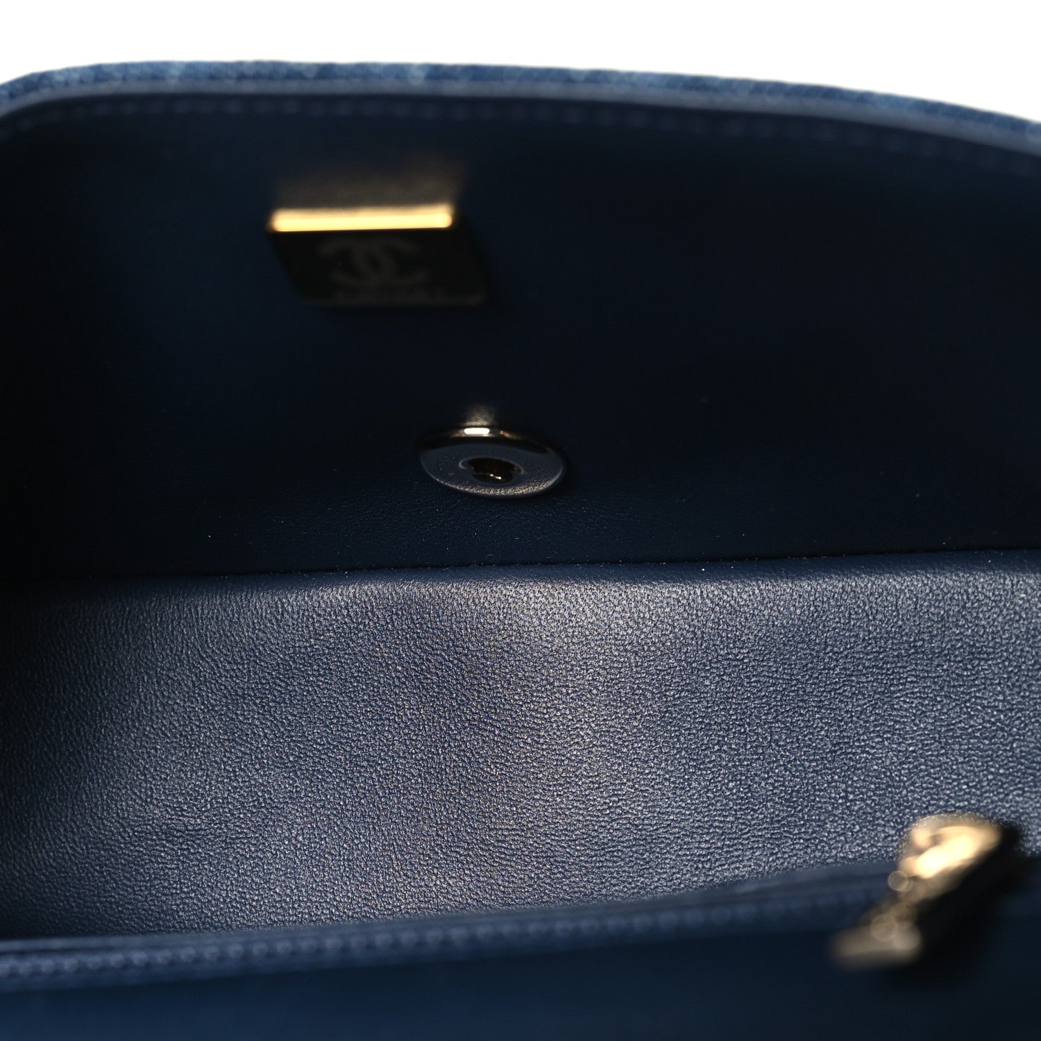 Printed Denim Quilted Mini Rectangular Flap Dark Blue