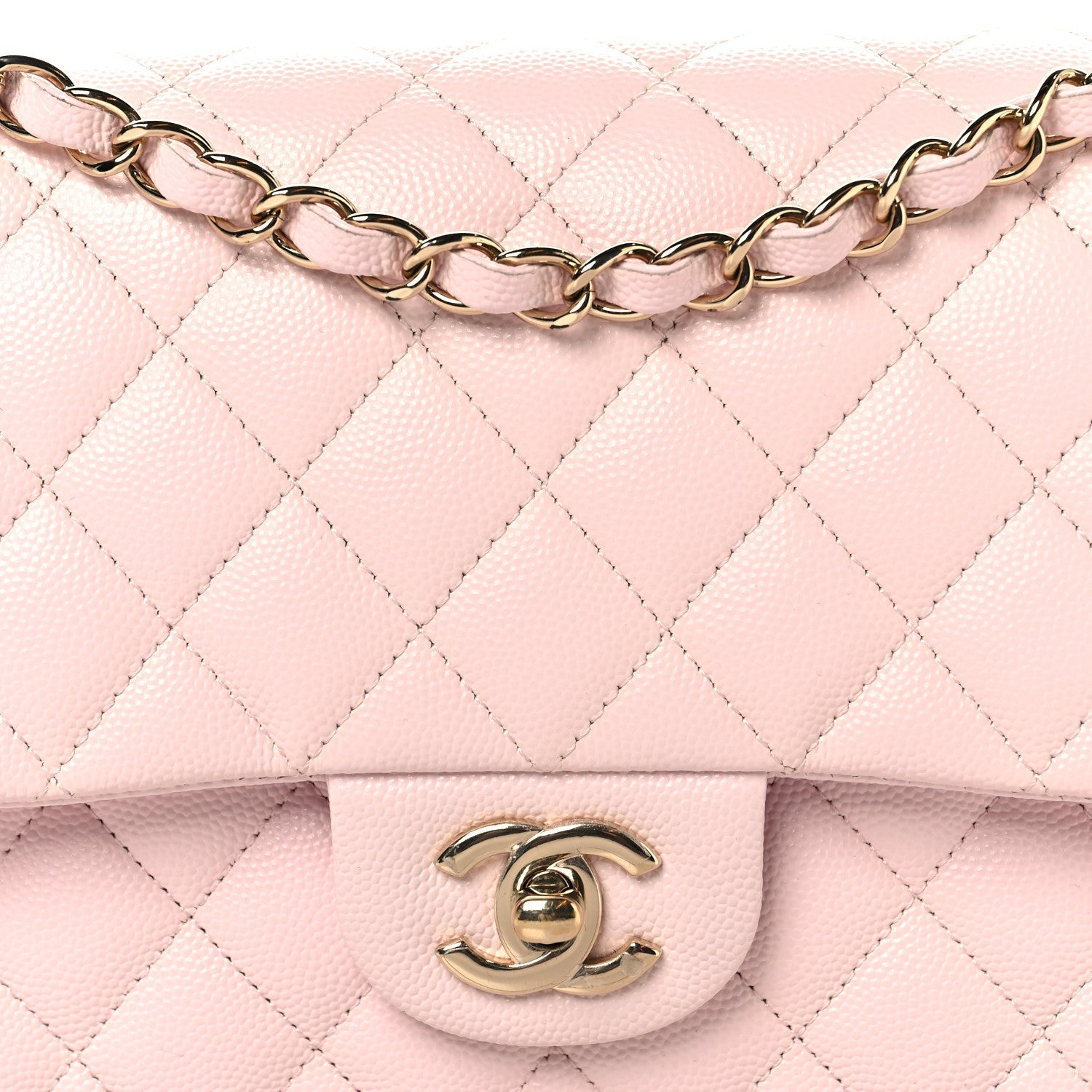 Caviar Quilted Medium Double Flap Light Pink