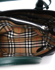 Derby Calfskin House Check Medium Banner Tote Black Sea Green