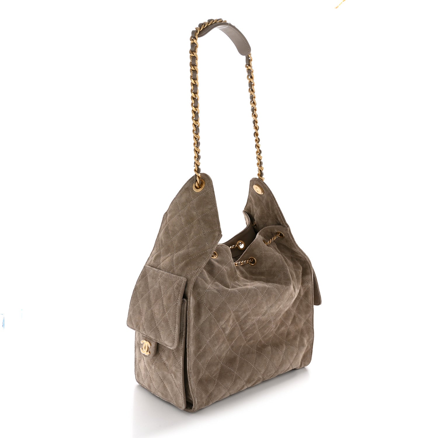 Suede Quilted Medium CHNL 25 Handbag Grey