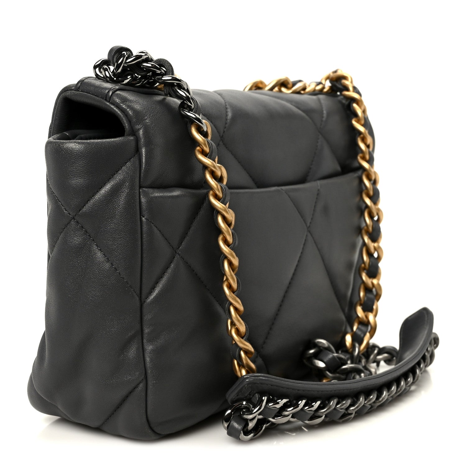 Lambskin Quilted Medium CHNL 19 Flap Dark Grey