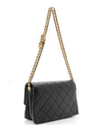 Calfskin Quilted Belt Chain Flap Black