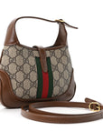 GG Supreme Monogram Azalea Calfskin Web Mini Jackie 1961 Hobo Beige Ebony Brown Sugar