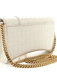 Shiny Calfskin Crocodile Embossed Hourglass Chain Bag White