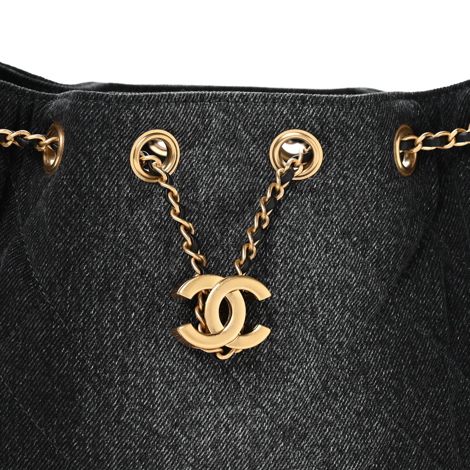 Washed Denim Quilted Mini CHNL 25 Handbag Black