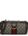 GG Supreme Monogram Textured Dollar Calfskin Web Small Ophidia Blondie Barrel shoulder Bag Beige New Acero