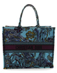 Canvas Embroidered Large Toile de Jouy Voyage Book Tote Celestial Blue