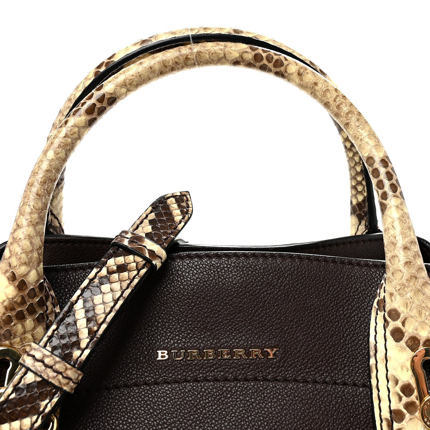 Grainy Calfskin Snakeskin Small Milton Satchel  Brown Natural