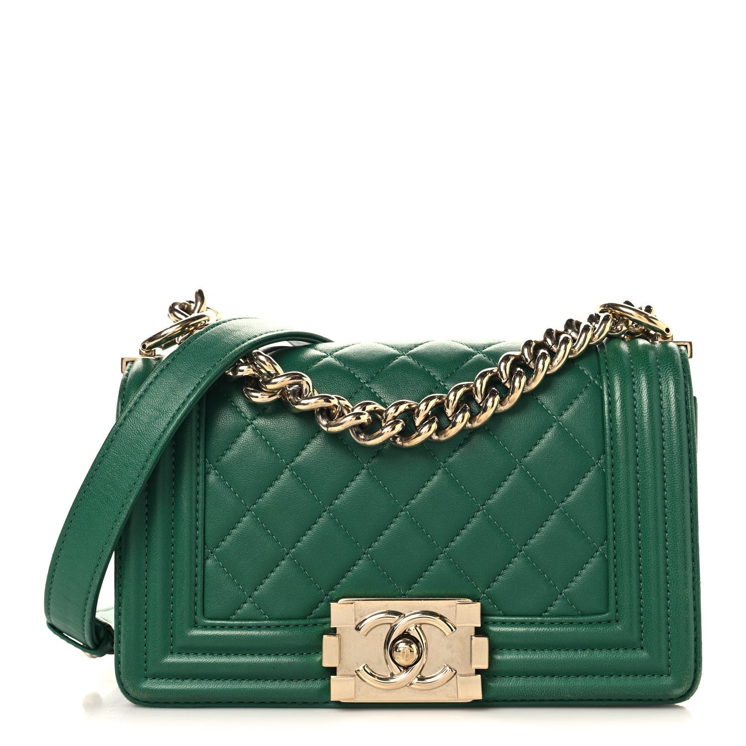 Lambskin Quilted Small Boy Flap Green
