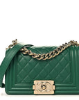 Lambskin Quilted Small Boy Flap Green