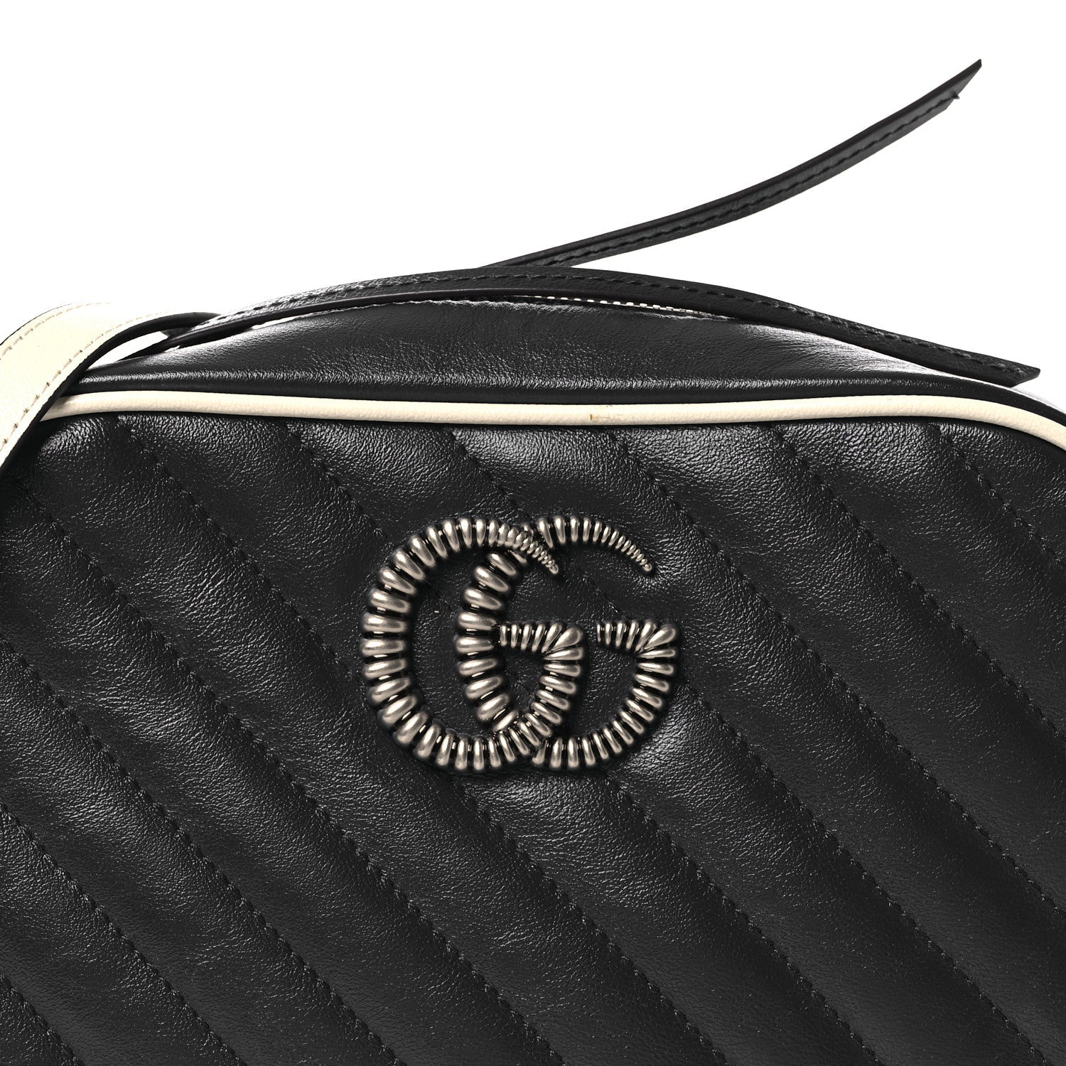 Vintage Effect Calfskin Matelasse Diagonal Small Torchon GG Marmont Chain Shoulder Bag Blue Agata Mystic White