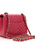 Lambskin Chevron Quilted Mini Square Flap Fuchsia
