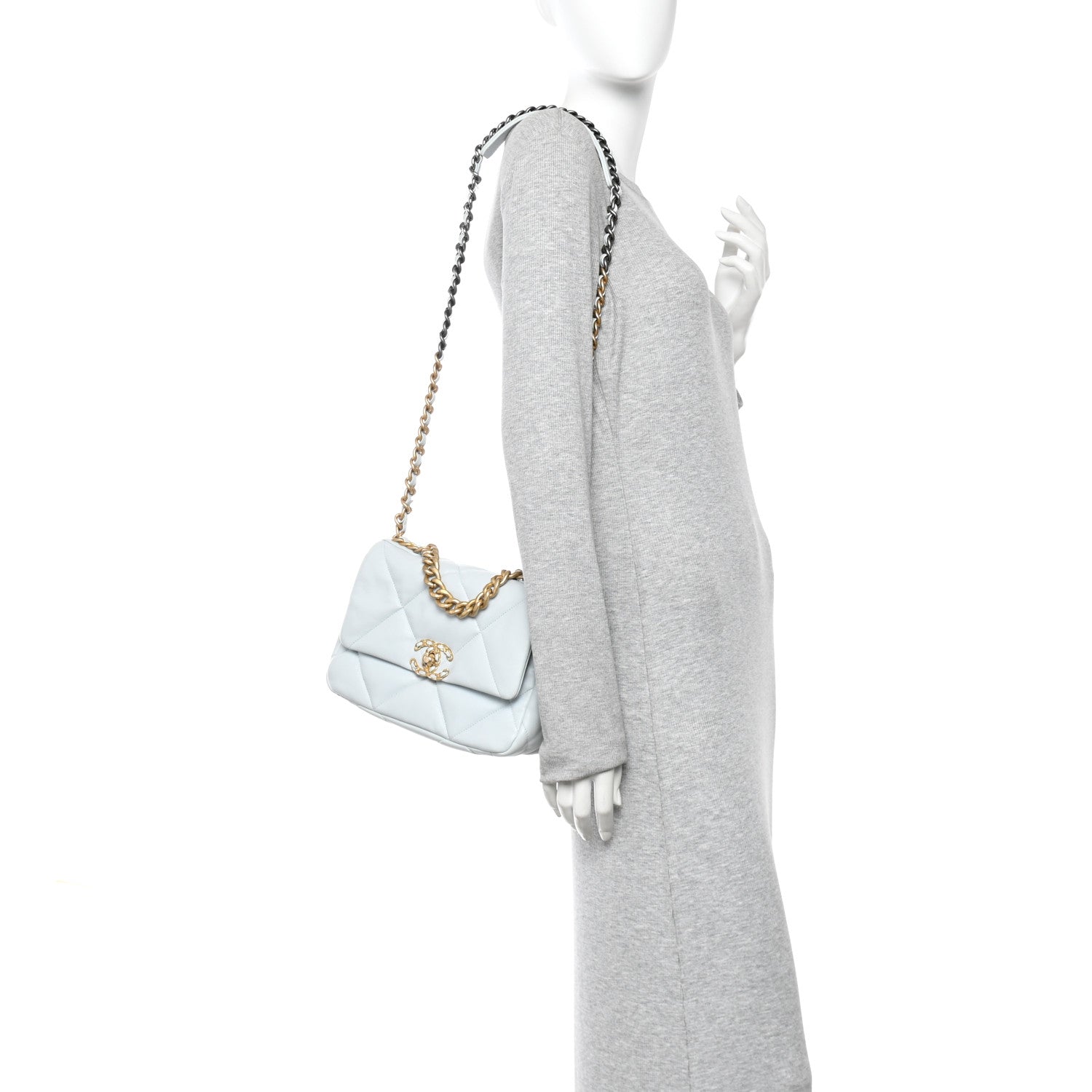 Lambskin Quilted Medium CHNL 19 Flap Light Blue
