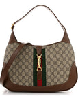GG Supreme Monogram Azalea Calfskin Web Medium Jackie 1961 Hobo Beige Ebony Brown Sugar