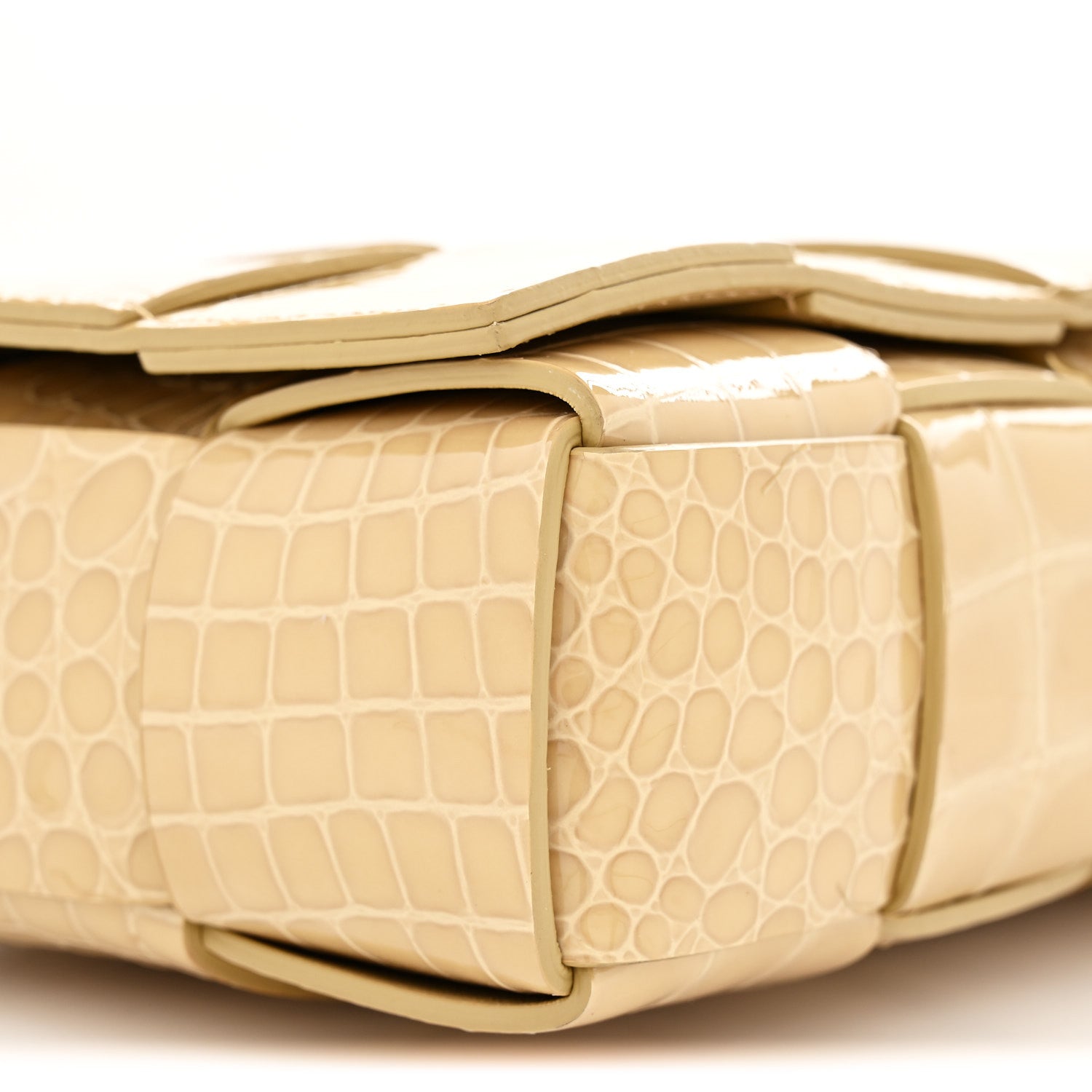 Gloss Calfskin Croc Embossed Intreccio Cassette Crossbody Bag Praline