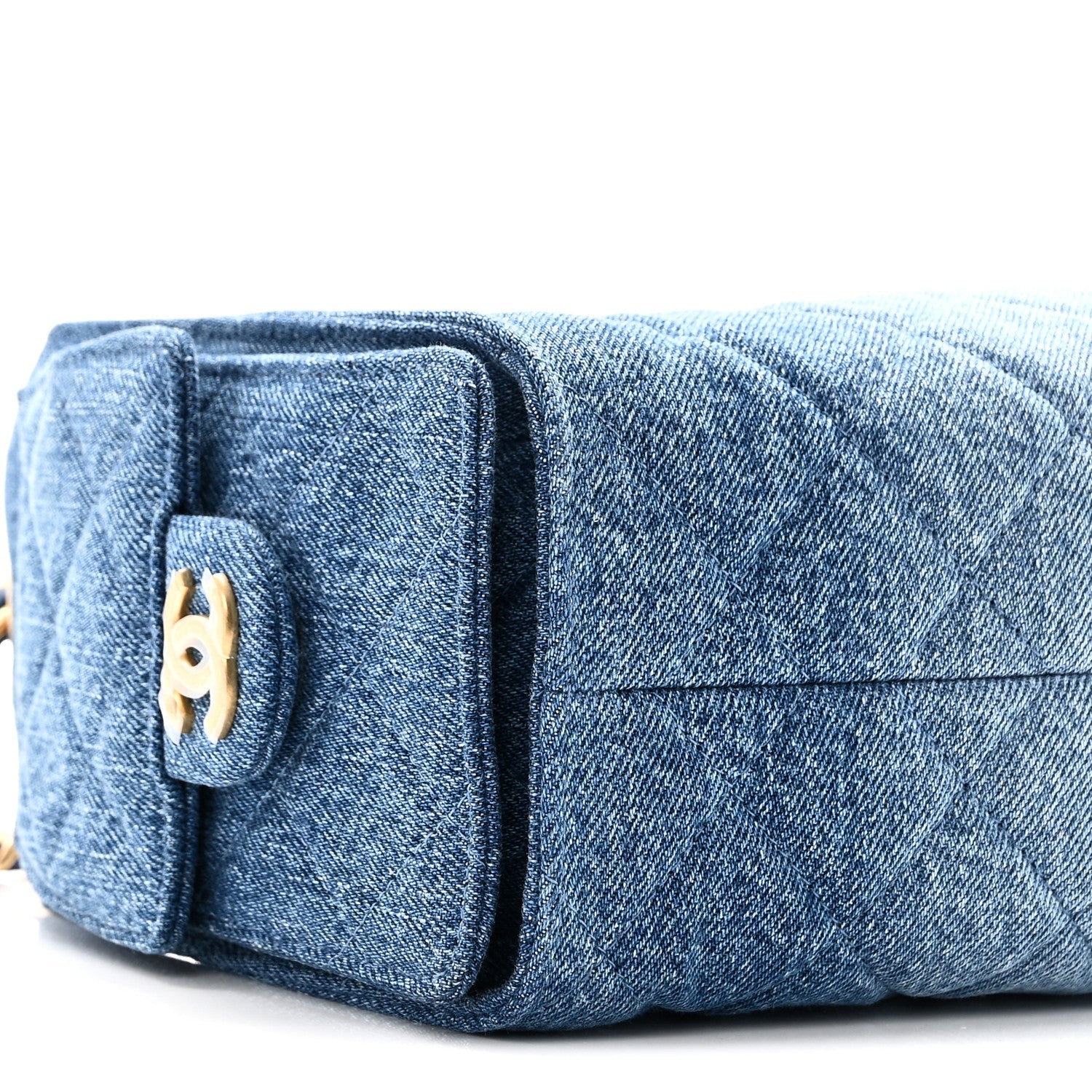 Washed Denim Quilted Mini CHNL 25 Handbag Blue