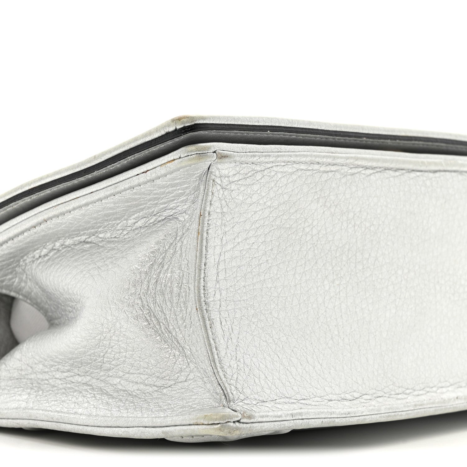 Metallic Grained Calfskin D1ORama Wallet on Chain Pouch Silver
