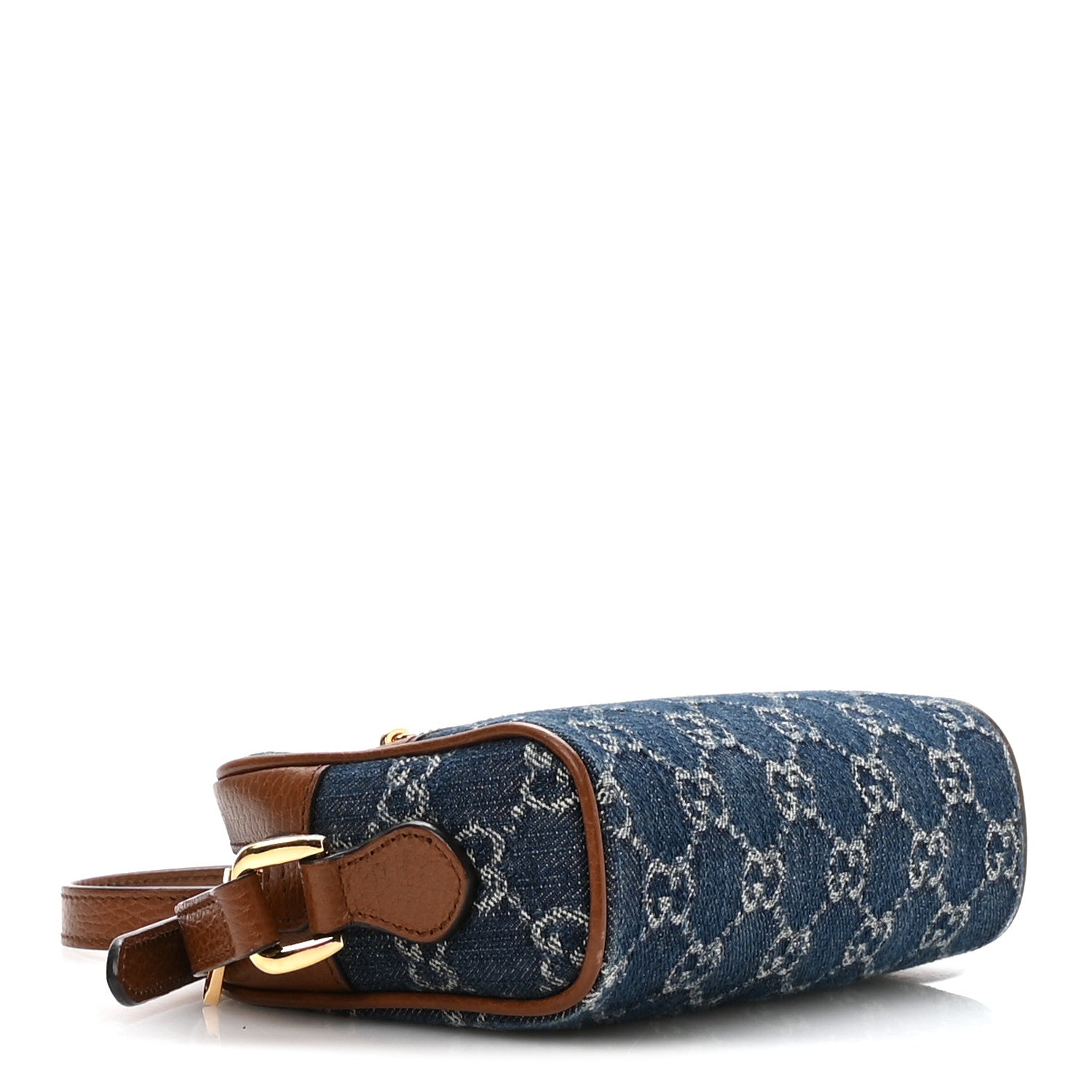 New Denim GG Monogram Dollar Calfskin Mini Ophidia Shoulder Bag Blue Tea Cuir Epilog