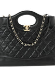 Shiny Crumpled Calfskin Quilted Mini 31 Shopping Bag Black