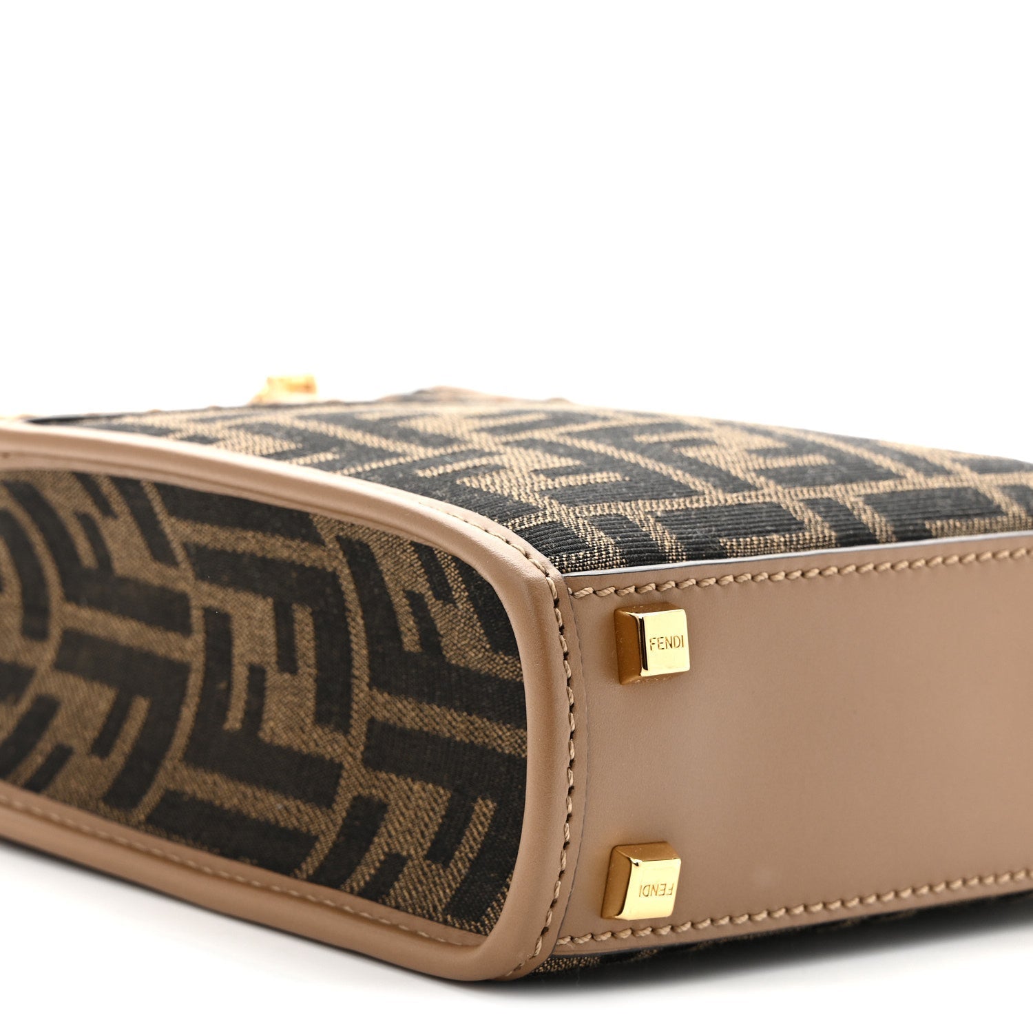 Fabric Jacquard Vitello King Plexiglass FF 1974 Mini FNDI Sunshine Shopper Tote Tobacco Moro Sand