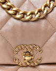 Shiny Lambskin Quilted Medium CHNL 19 Flap Beige