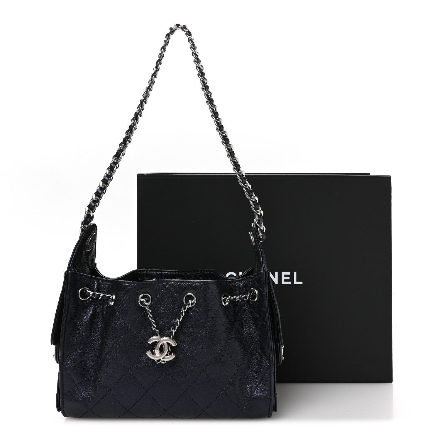 Metallic Caviar Quilted Mini CHNL 25 Handbag Dark Blue