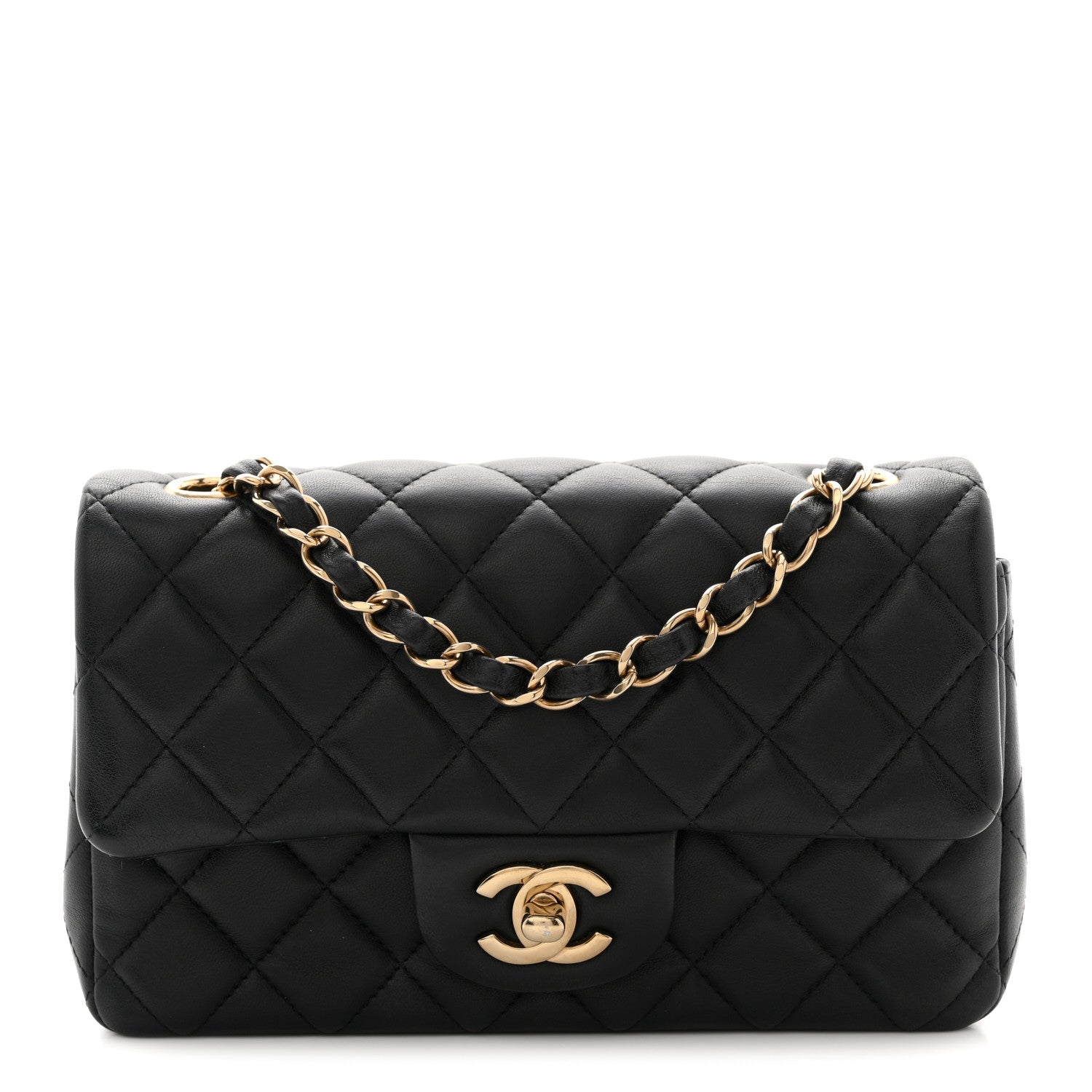 Lambskin Quilted Mini Rectangular Flap Black