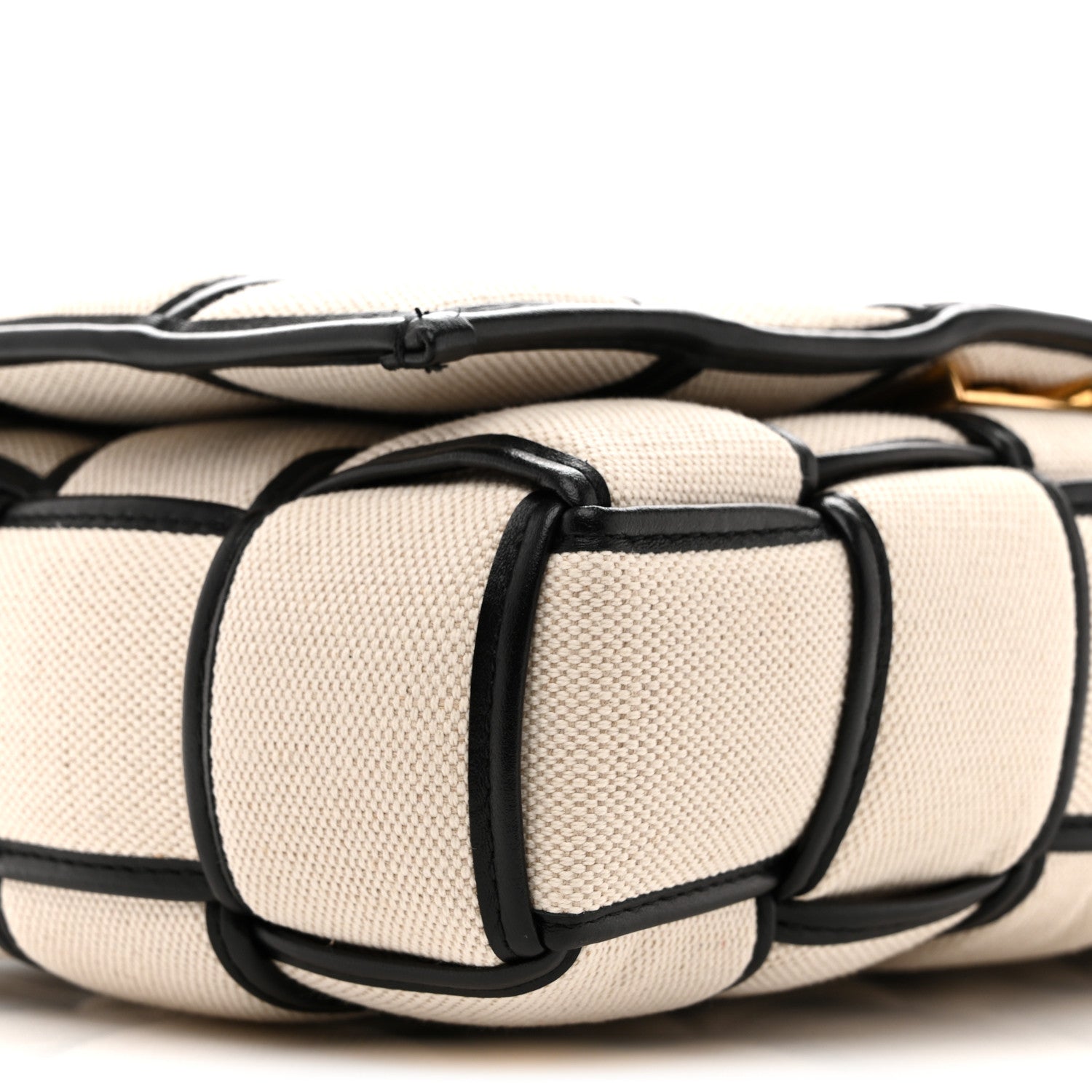Canvas Intrecciato Padded Cassette Crossbody Bag Natural Black