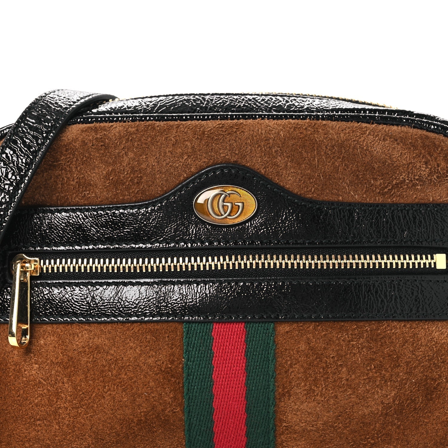 Suede Patent Web Mini Ophidia Shoulder Bag Nocciola Black