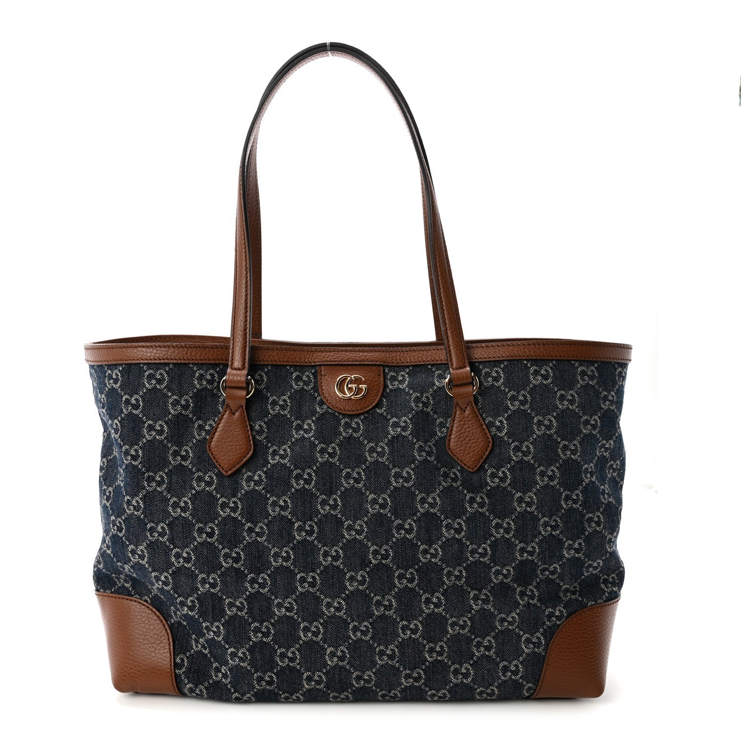 New Denim GG Monogram Medium Ophidia Shopping Tote Blue Tea Cuir
