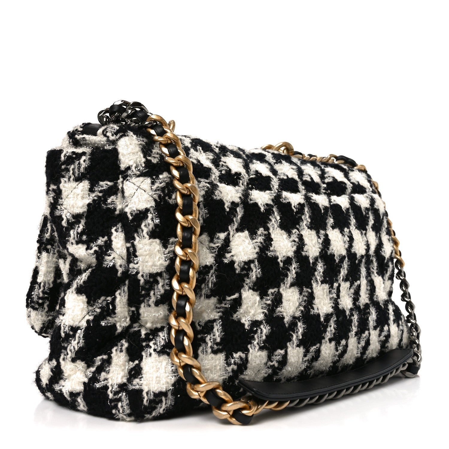 Tweed Quilted Maxi CHNL 19 Flap Black Ecru White