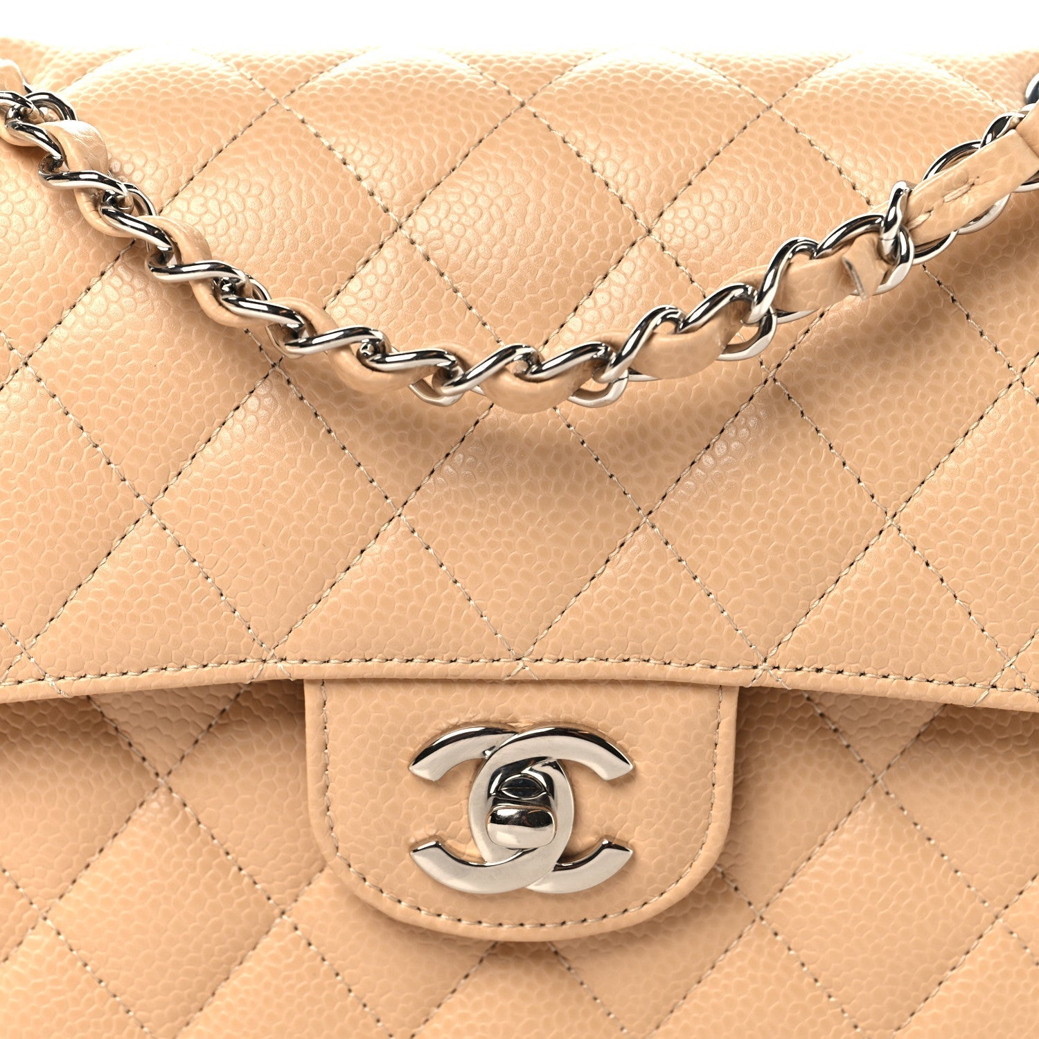Caviar Quilted Small Double Flap Beige