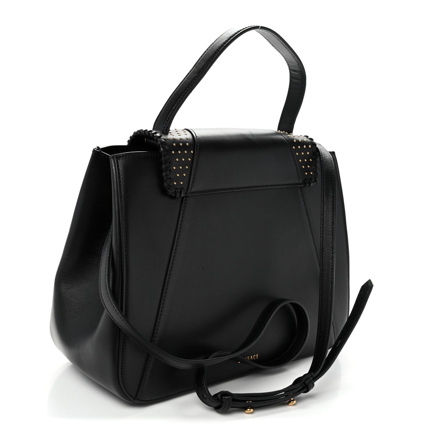Vitello Western Studded Virtus Top Handle Shoulder Bag Black