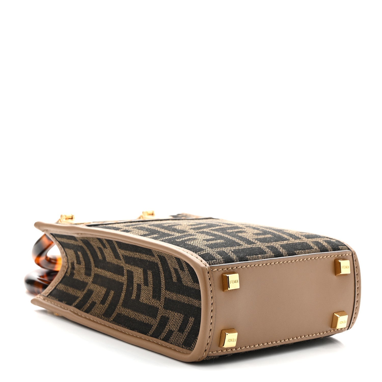 Fabric Jacquard Vitello King Plexiglass FF 1974 Mini FNDI Sunshine Shopper Tote Tobacco Moro Sand
