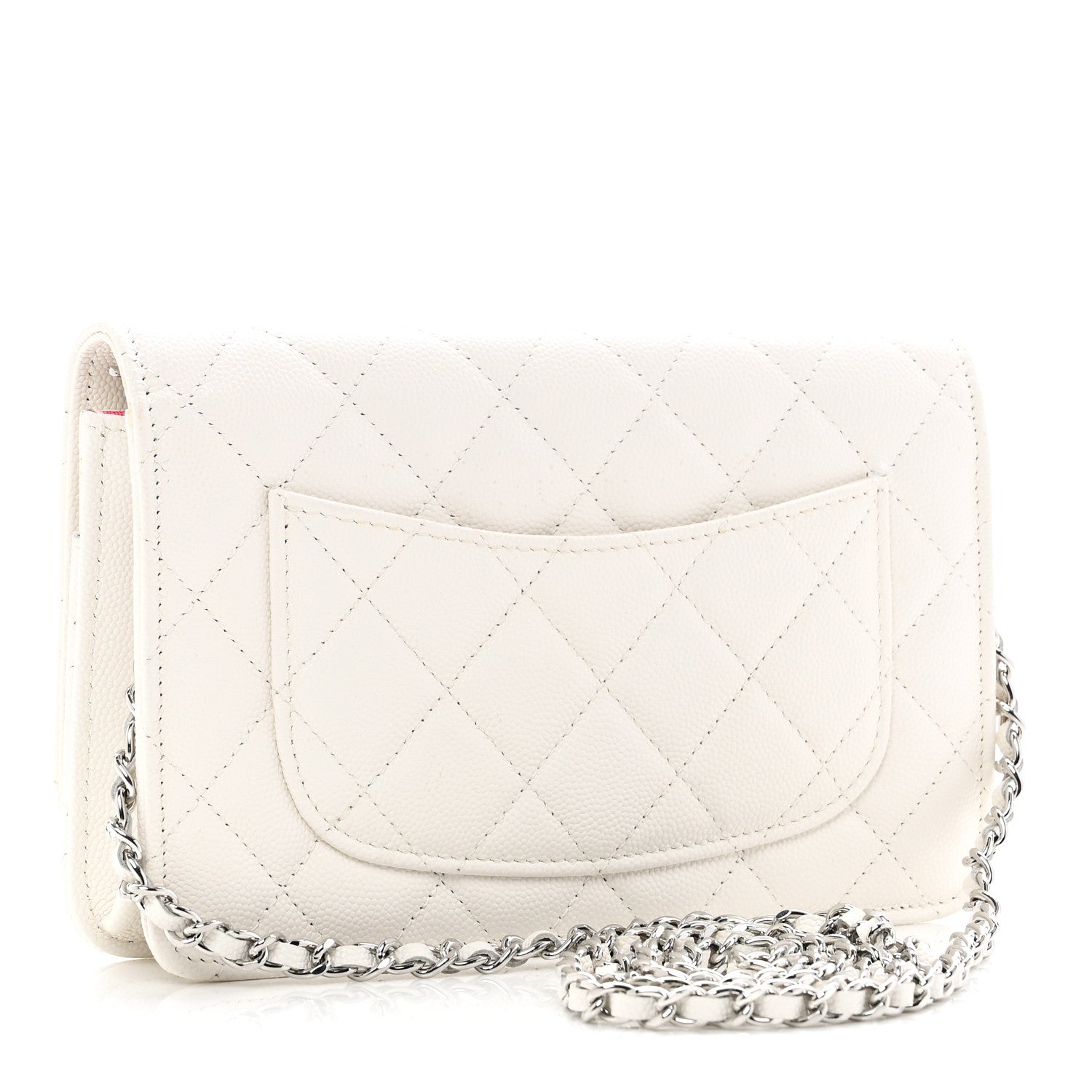 Caviar Quilted CHNL 19 Wallet On Chain WOC White Pink
