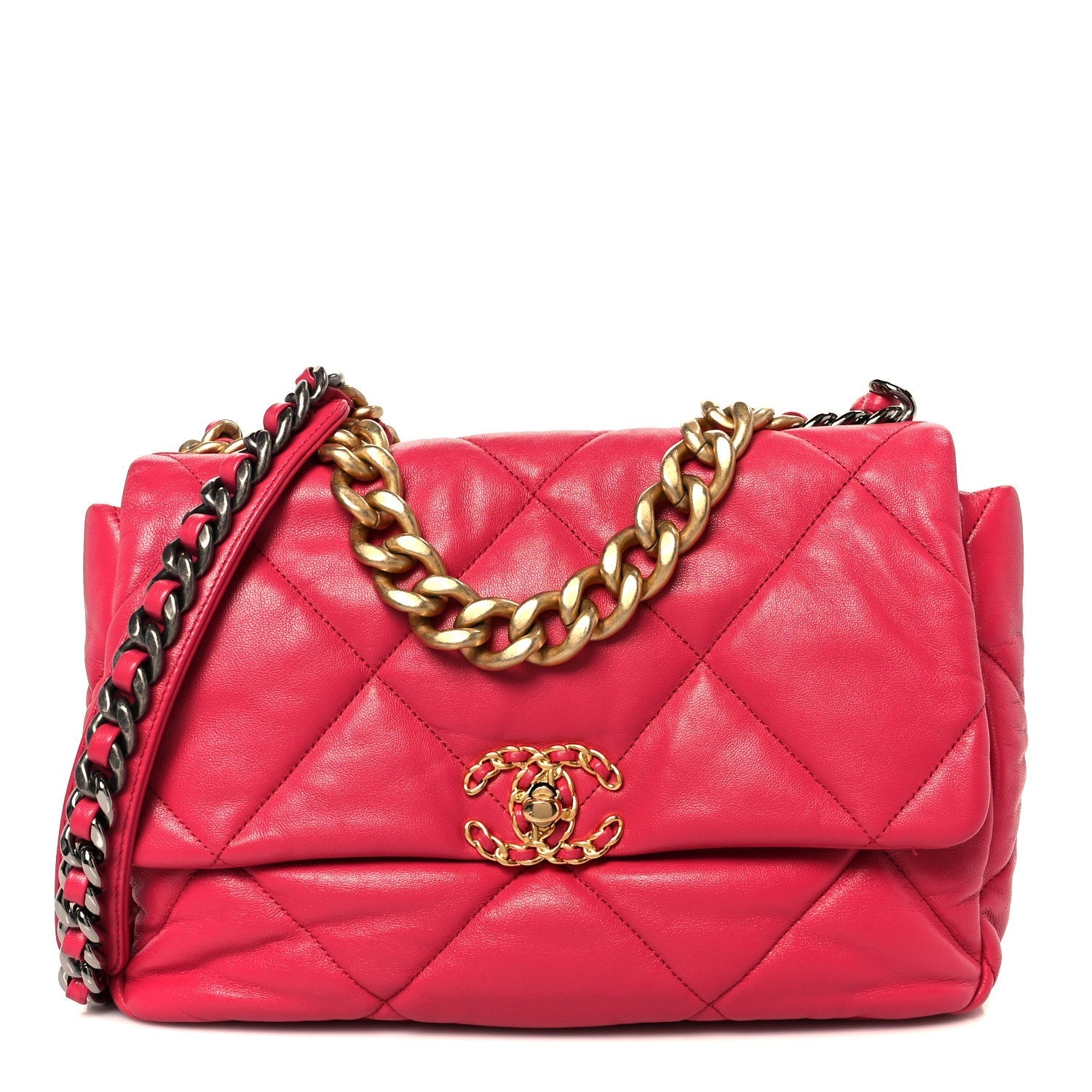 Goatskin Quilted Large CHNL 19 Flap Dark Pink