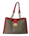 GG Supreme Monogram Medium Padlock Tote Hibiscus Red