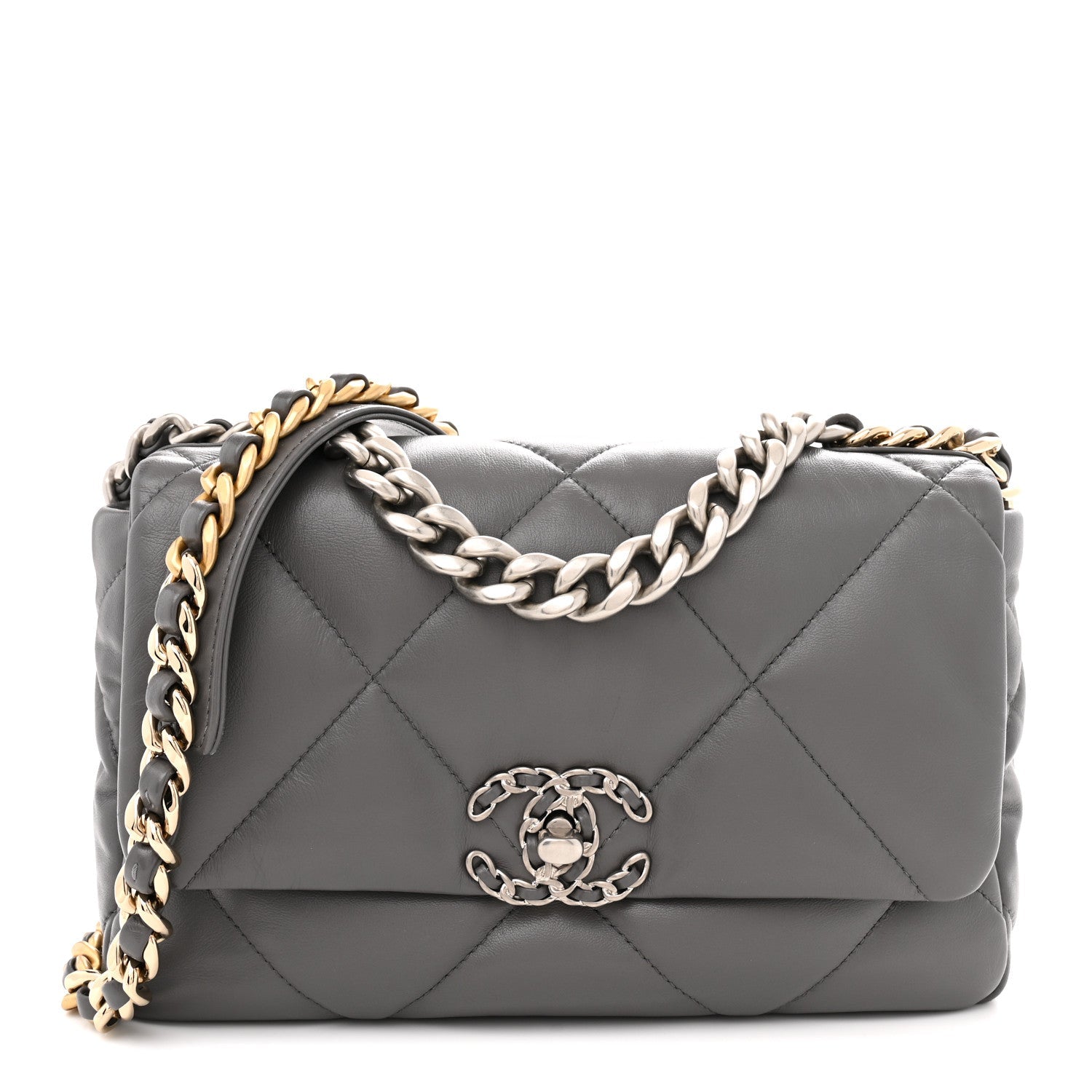 Lambskin Quilted Medium CHNL 19 Flap Dark Grey