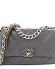Lambskin Quilted Medium CHNL 19 Flap Dark Grey