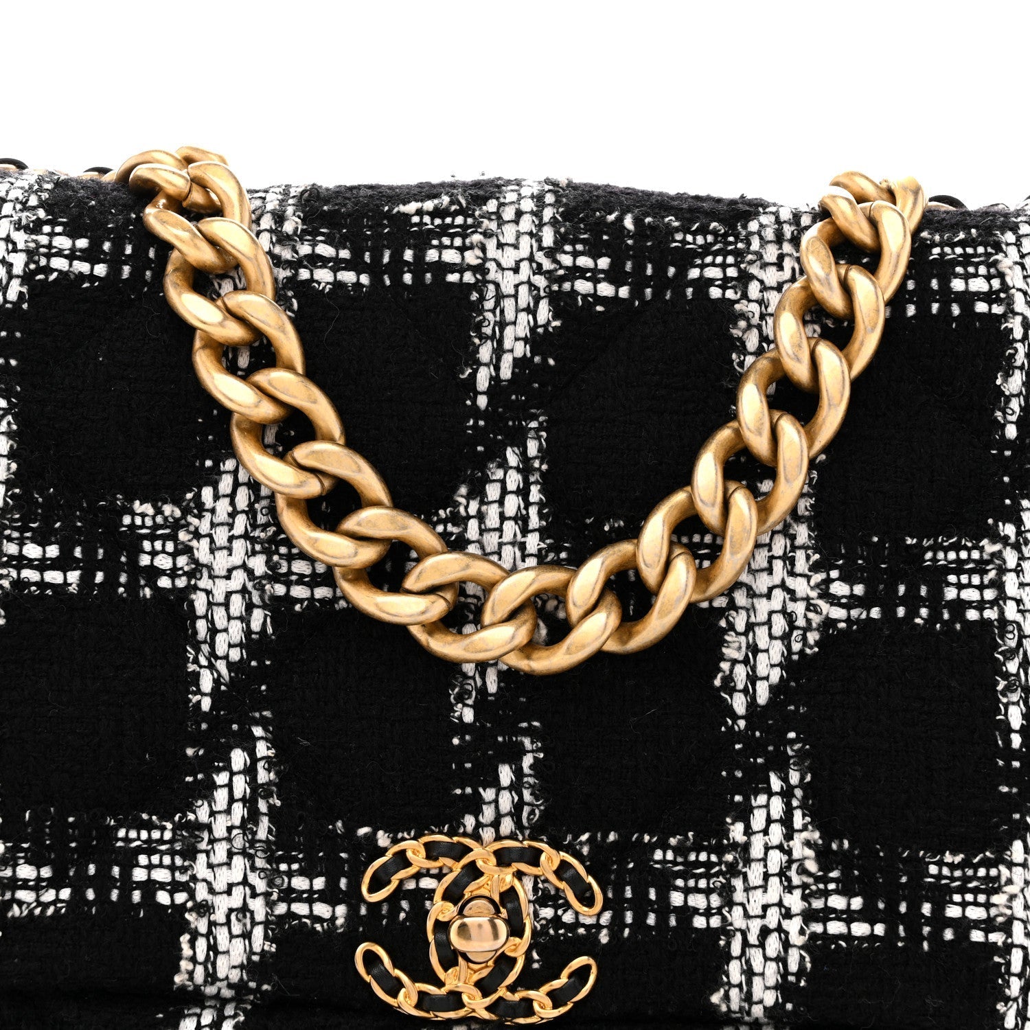 Tweed Quilted Maxi CHNL 19 Flap Black White