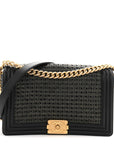 Lambskin Braided Woven Medium Boy Flap Navy Black