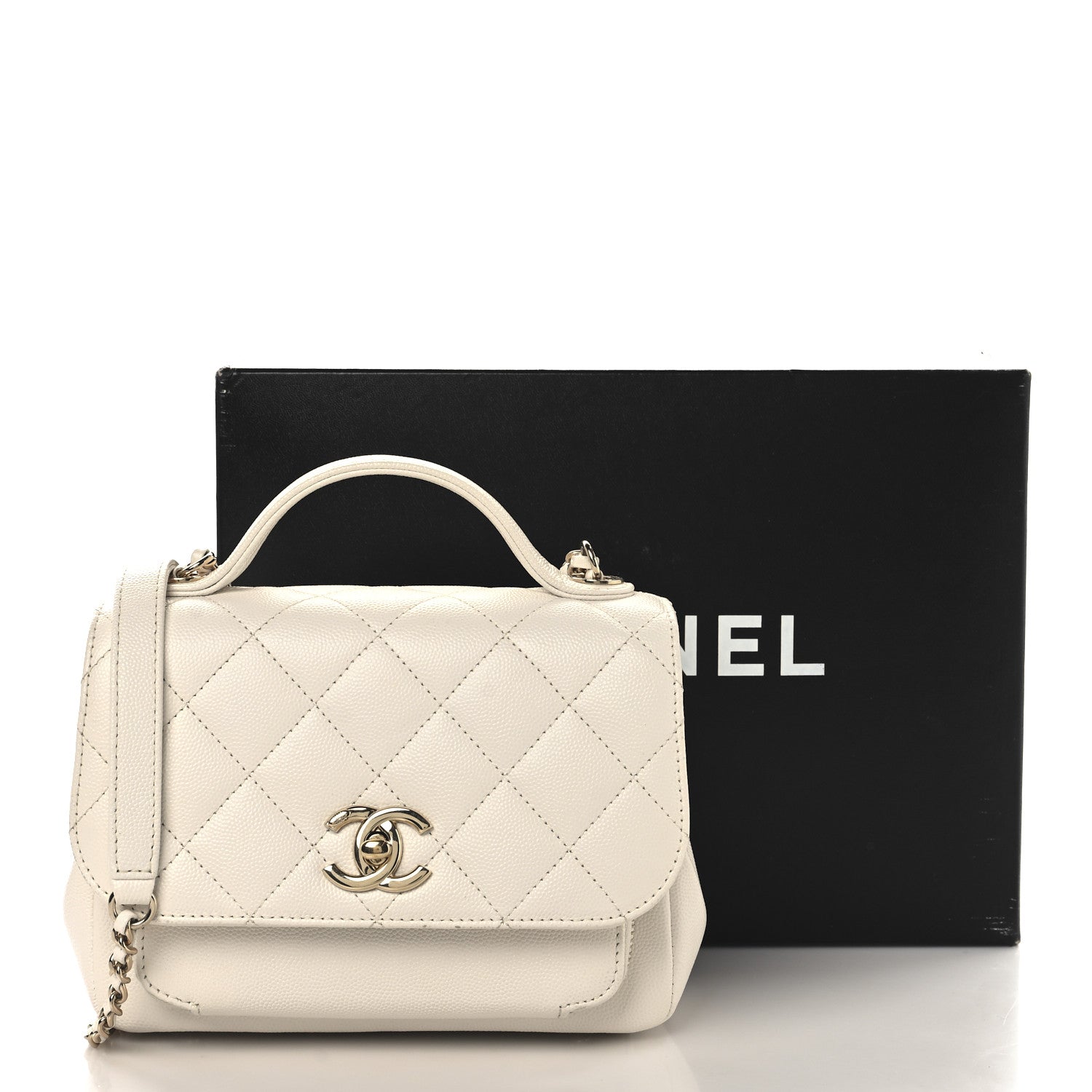 Caviar Quilted Small Business Affinity Flap White