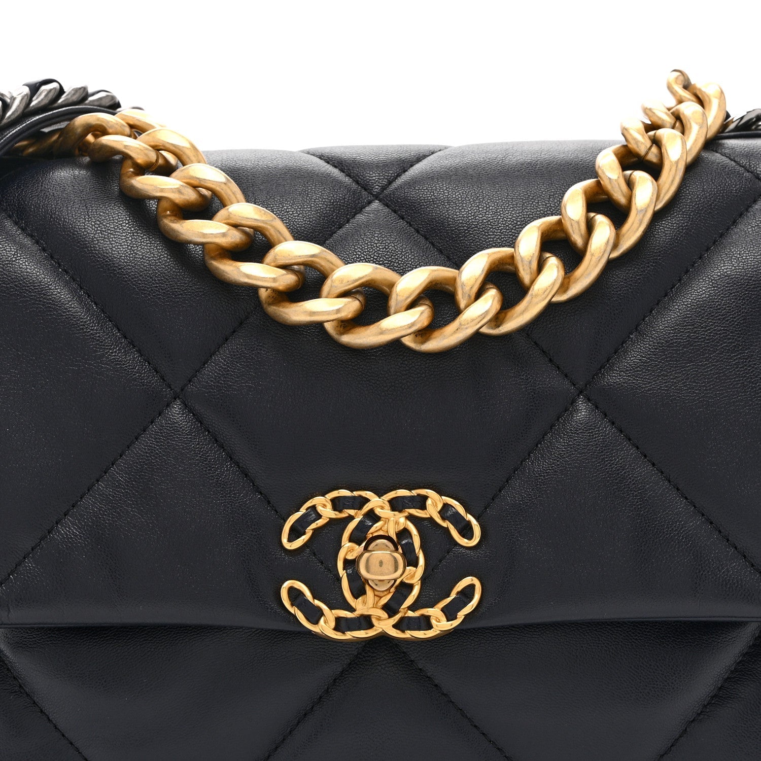 Lambskin Quilted Large CHNL 19 Flap Navy Blue