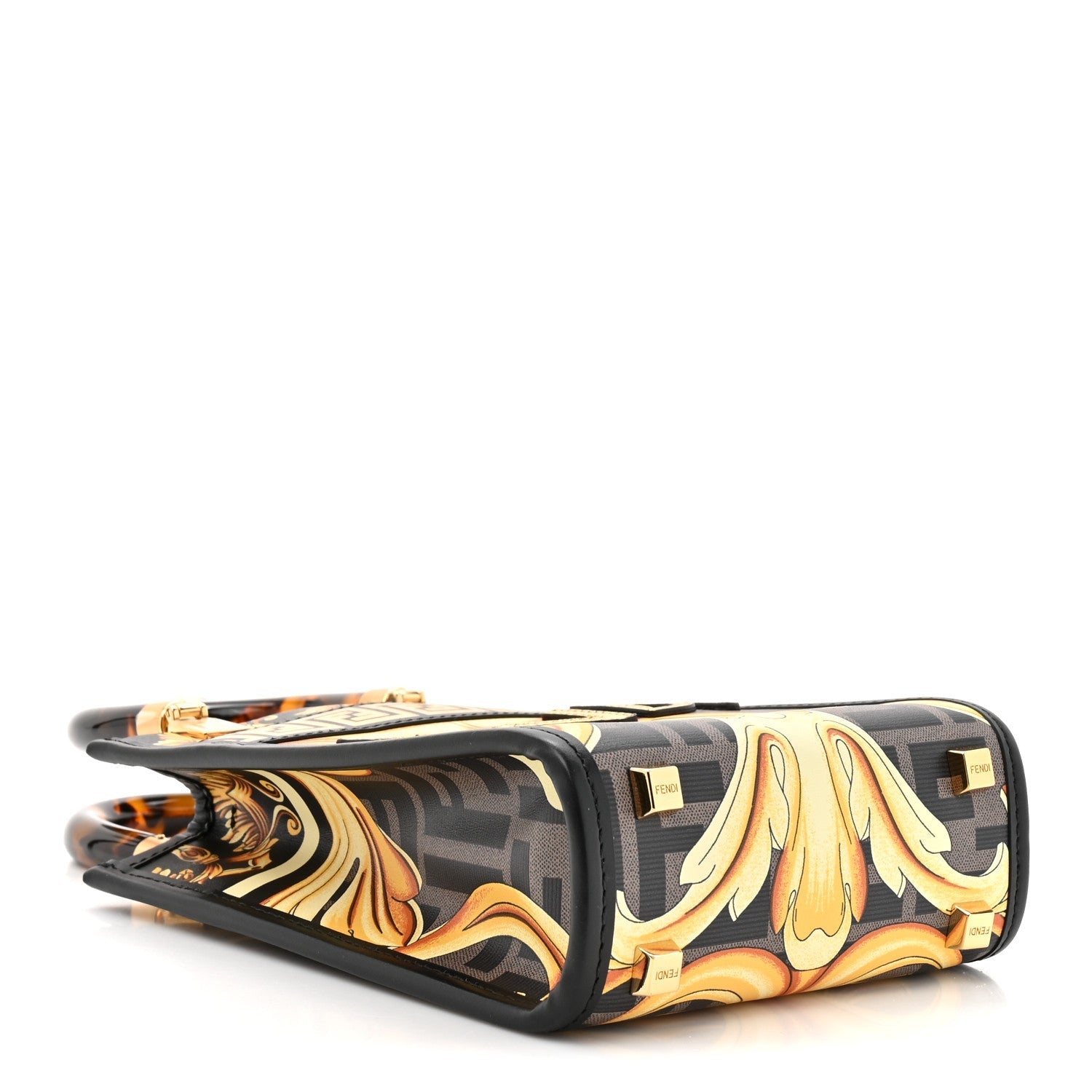 X VERSACE Vitello King Catalan Mirror Plexiglass Fendace FF Baroque Logo Mini FNDI Sunshine Shopper Tote Black Gold