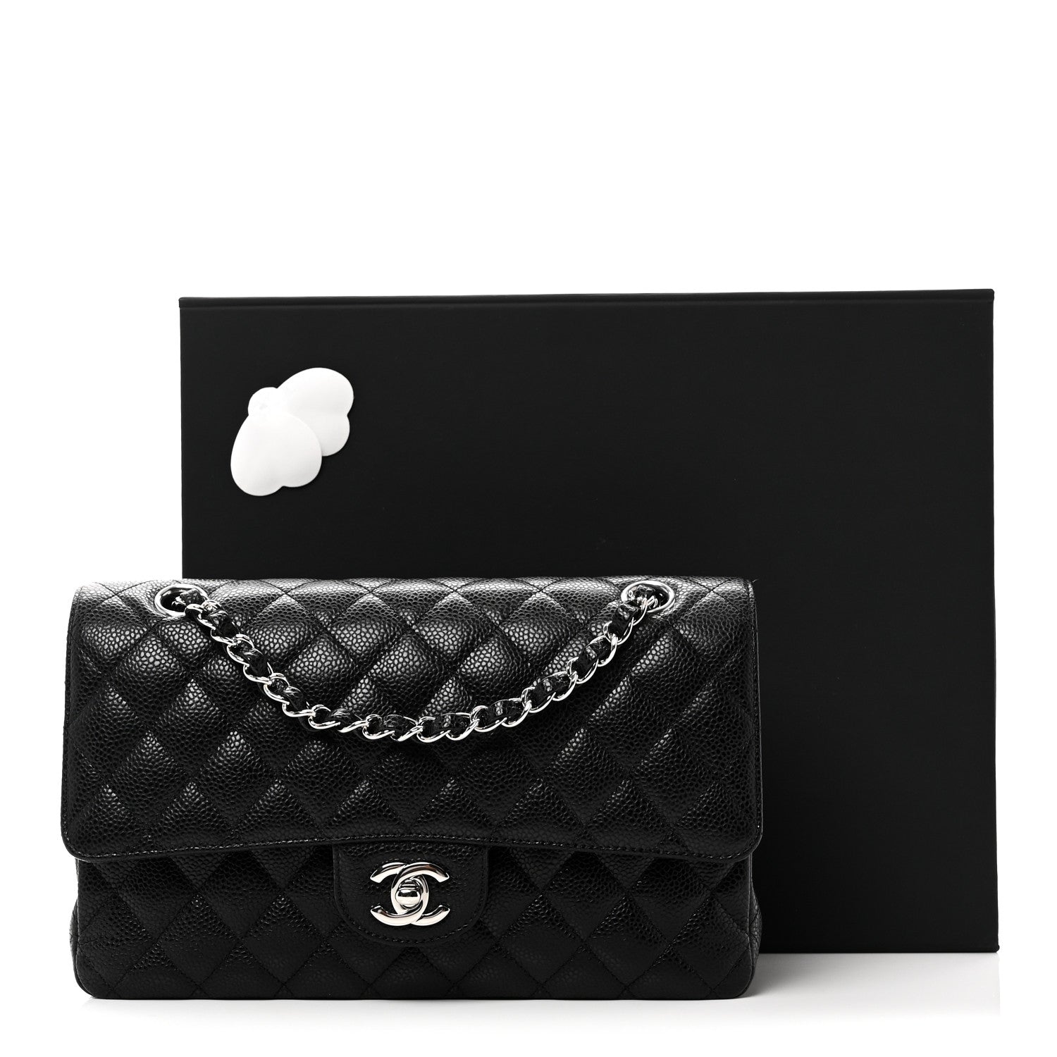 Caviar Quilted Medium Double Flap Black
