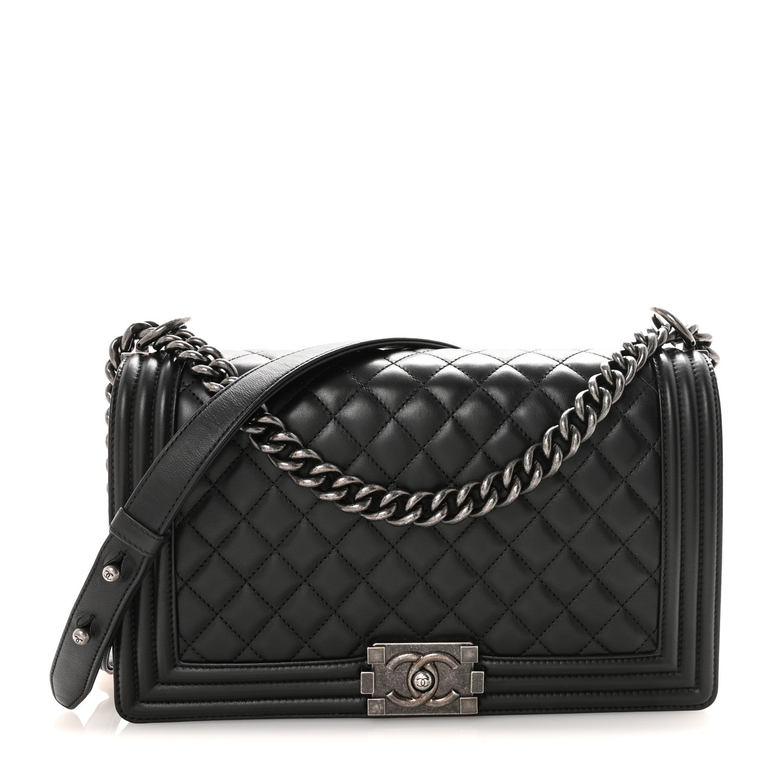 Lambskin Quilted New Medium Boy Flap Black